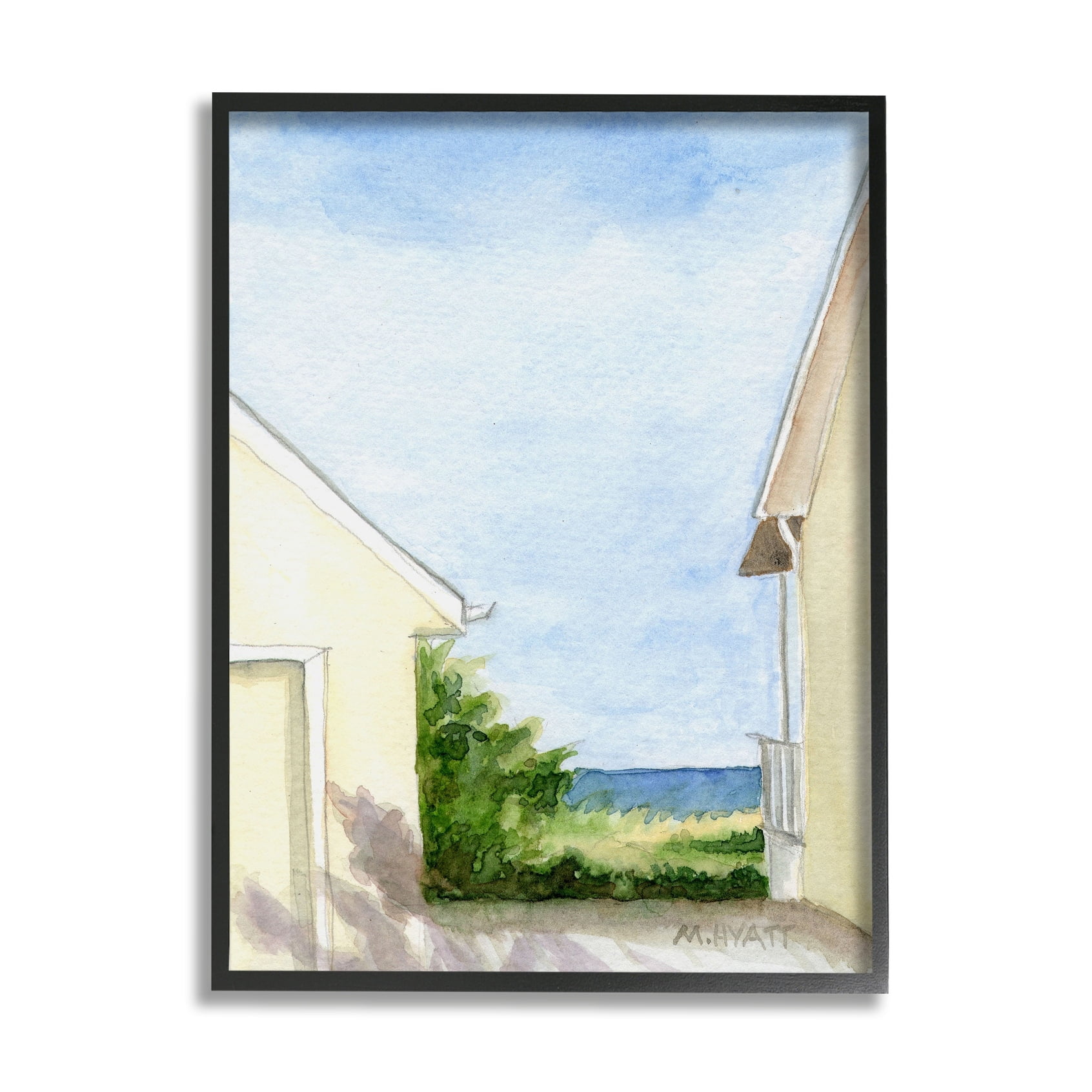 Stupell Industries Ocean Cliffside In-Between Beach Cottage Architecture Grey Framed, 11 x 14, Design by Melissa Hyatt LLC