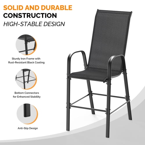 Ktaxon 4Pcs High Patio Outdoor Dining Chairs, Textilene Stackable Armrest Chairs Space Saving for Backyard Porch Garden - Black