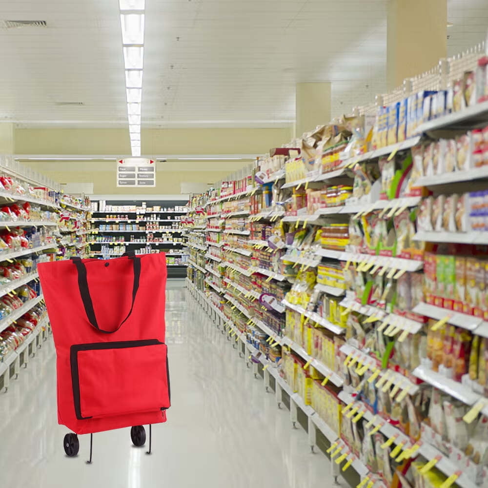 Shopping Trolley Bag, Reusable Portable Collapsible Shopping Bags, Foldable Shopping Cart with Wheels Grocery Bag Extra Large Utility Tote Bag for Travel Shopping Camp