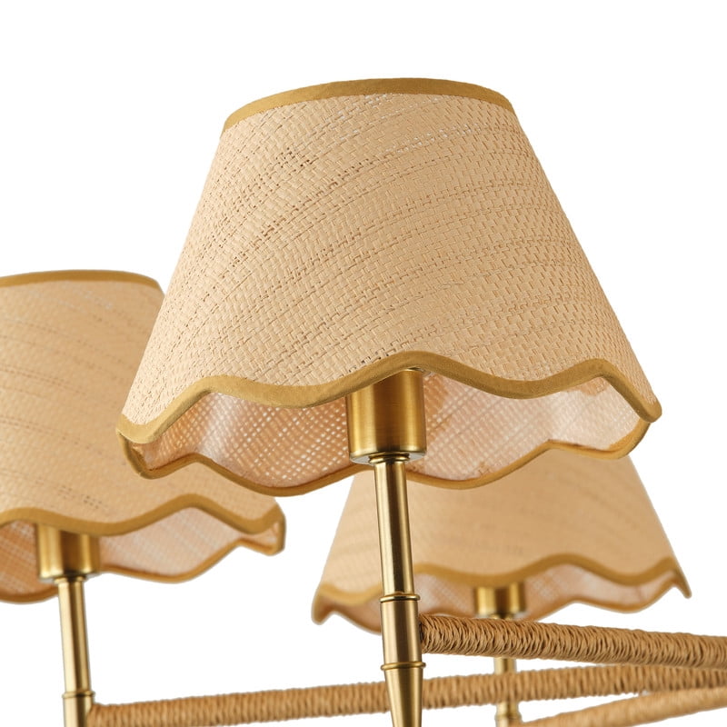 6-Light Pendant Hanging Light, Plated Cooper Dining Room Light Fixture with Paper Knitting Lampshade for Farmhouse