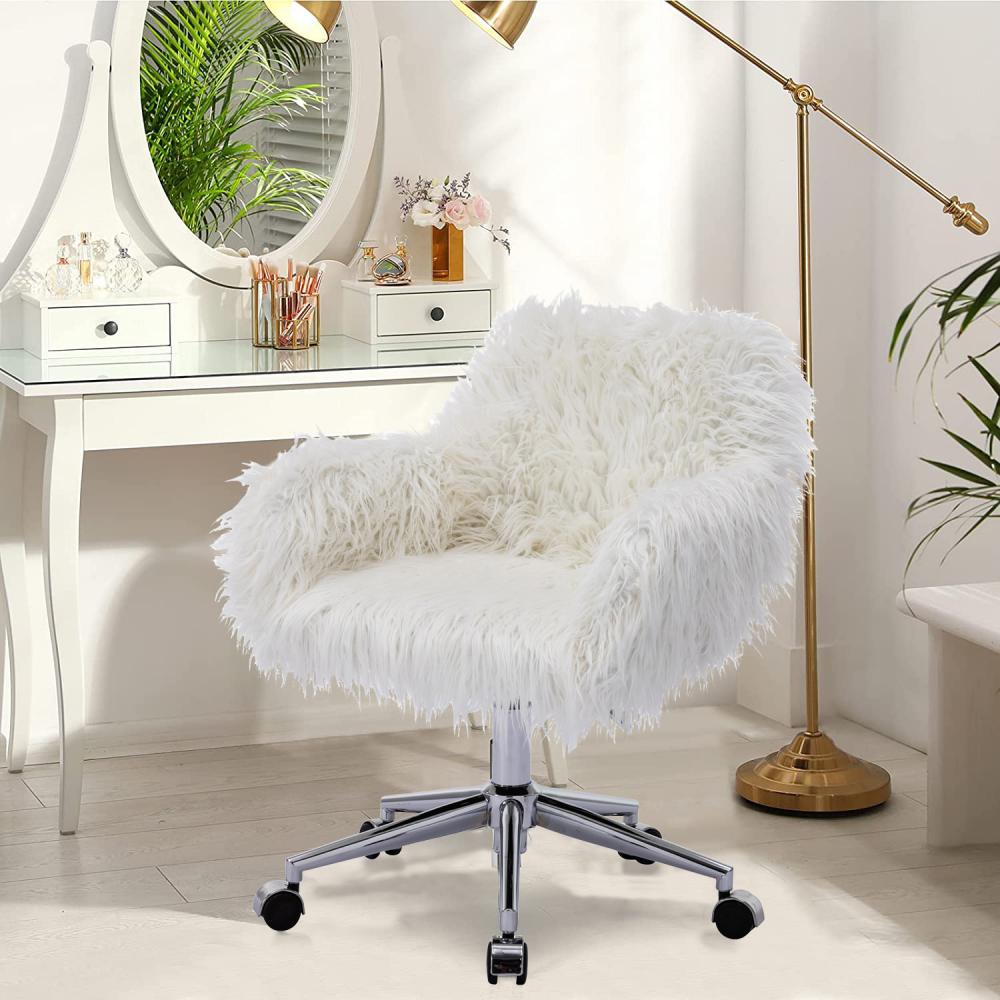 Faux Fur Home Dressing Chair Adjustable Height Makeup Vanity Chair