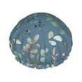 thumbnail image 1 of YFYANG Bonnet de Douche Double Imperméable pour Femmes, Bleu Aquarelle Feuilles Réutilisables pour Tous Types et Tailles de Cheveux, 1 of 6