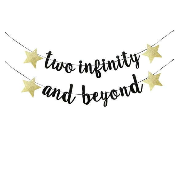 Glitter Two Infinity and Beyond Banner,Space Themed Kids' 2nd Birthday Party Decorations.(black)