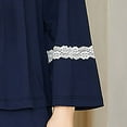 thumbnail image 4 of Xfvqtps Womens Pajama Set 2 PCS Top and Pants Solid Color Lace Long Sleeve Long Leg Flip Collar Open Front with Button Cozy Comfortable Soft House Casual Nightwear Navy, 4 of 9