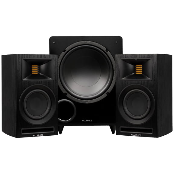Fluance Ri71 Reference Powered Bookshelf Speakers with High Performance AMT Tweeters, 5” Drivers, 120W Amplifier, HDMI, Bluetooth, DB10 Subwoofer, and Premium Subwoofer Cable
