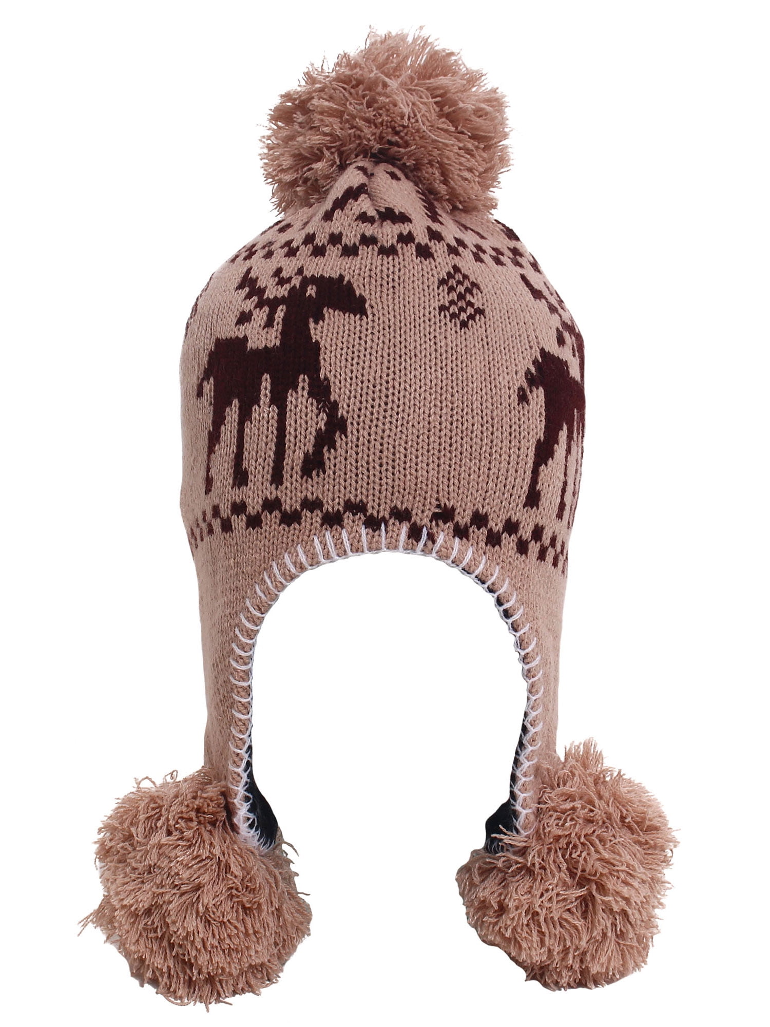 Details about  / WINTER KNIT HAT FLEECE LINED WITH EARFLAP UNISEX BROWN