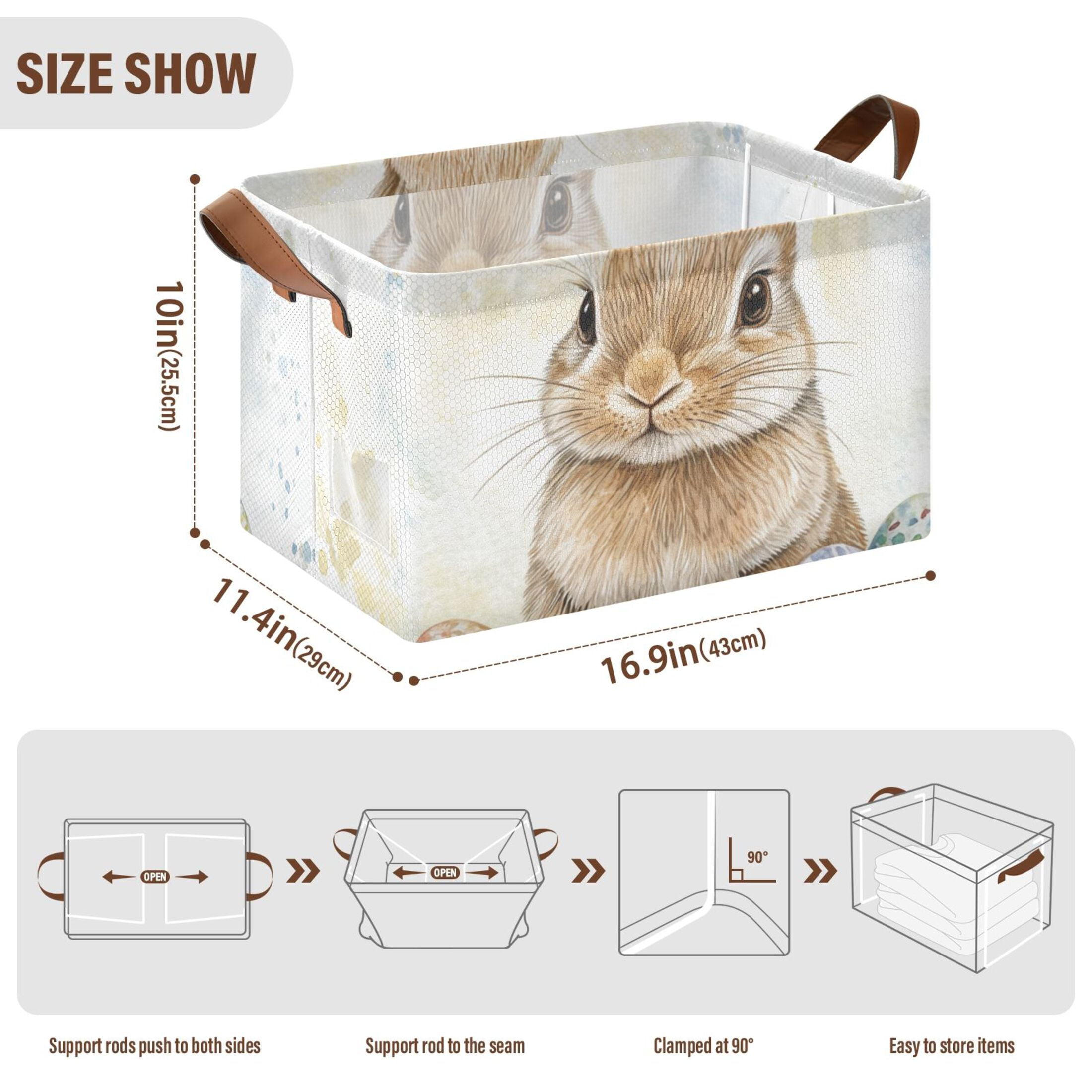 Bunny Easter Eggs Rabbit Foldable Storage Large Fabric Storage Baskets Organizer Storage Bins with Handles for Shelves