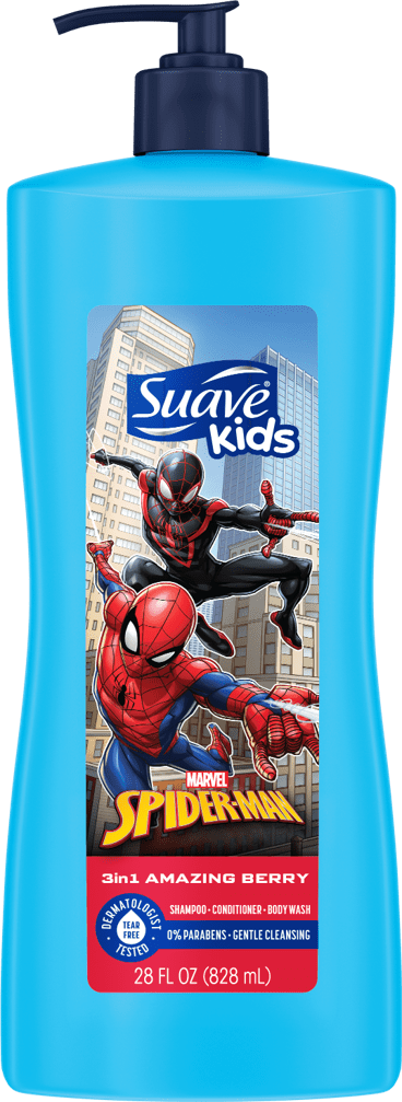 Suave Kids Spiderman 3-in-1 Shampoo, Conditioner, Body Wash, Fresh Spider Sense, Tear-Free