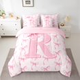 thumbnail image 2 of Castle Fairy Personalized Initial Girl 7 Pieces Bedding Comforter Set,Pink White Full Bedding Set Lightweight,Cartoon Bowknot Fitted Sheet Flat Sheet,Luxury Bedroom Decor, 2 of 8