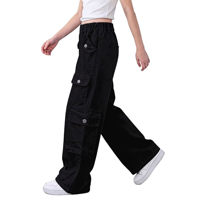 Pantalones vaqueros largos para niño/niña, vaqueros de color liso, pantalones largos, pantalones holgados de cintura alta para niños, pantalones de trabajo rectos, pantalones de pierna ancha, pantalon