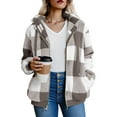 thumbnail image 4 of Karight Jackets for Women Fuzzy Fleece Zip Up Jacket Fall Winter Oversized Long Sleeve Hooded Warm Plaid Coats, 4 of 9