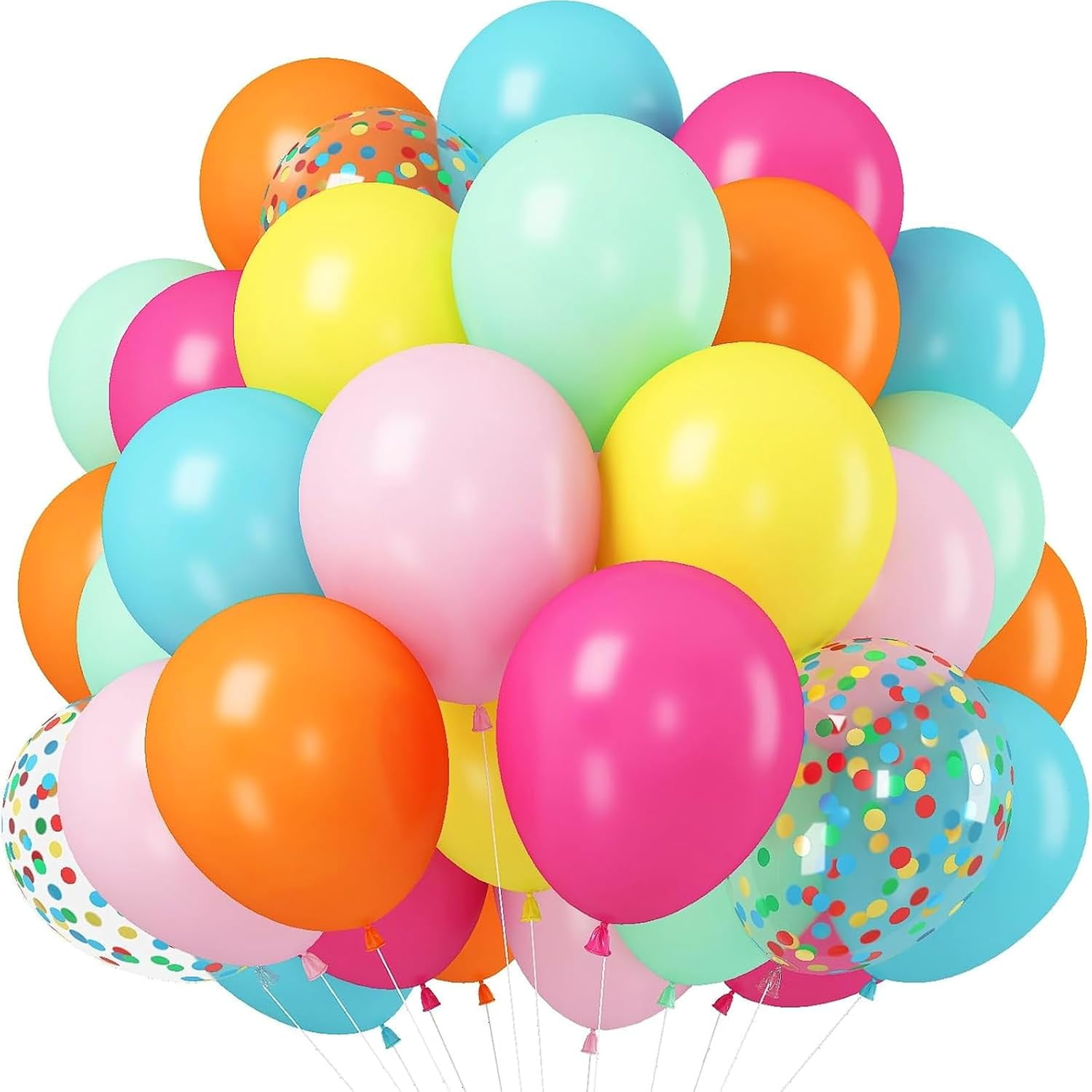 Rainbow Balloons 12 Inch 55 Pcs Multicolor Hot Pink Orange Teal Blue Yellow Green Confetti Latex Balloons for Summer Birthday Wedding Baby Shower Engagement Party Decor