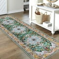 thumbnail image 4 of Findosom 2'x8' Vintage Boho Runner Rug Washable Non-slip Area Rug,Hallway Indoor Farmhouse Bedroom Kitchen Living Room Non Shedding Runner, Contemporary Low Plie Floor Carpet Doormat,Green, 4 of 9