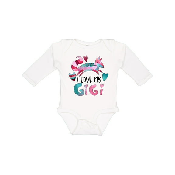 Inktastic I Love My Gigi Pink and Blue Fox with Hearts Boys or Girls Long Sleeve Baby Bodysuit