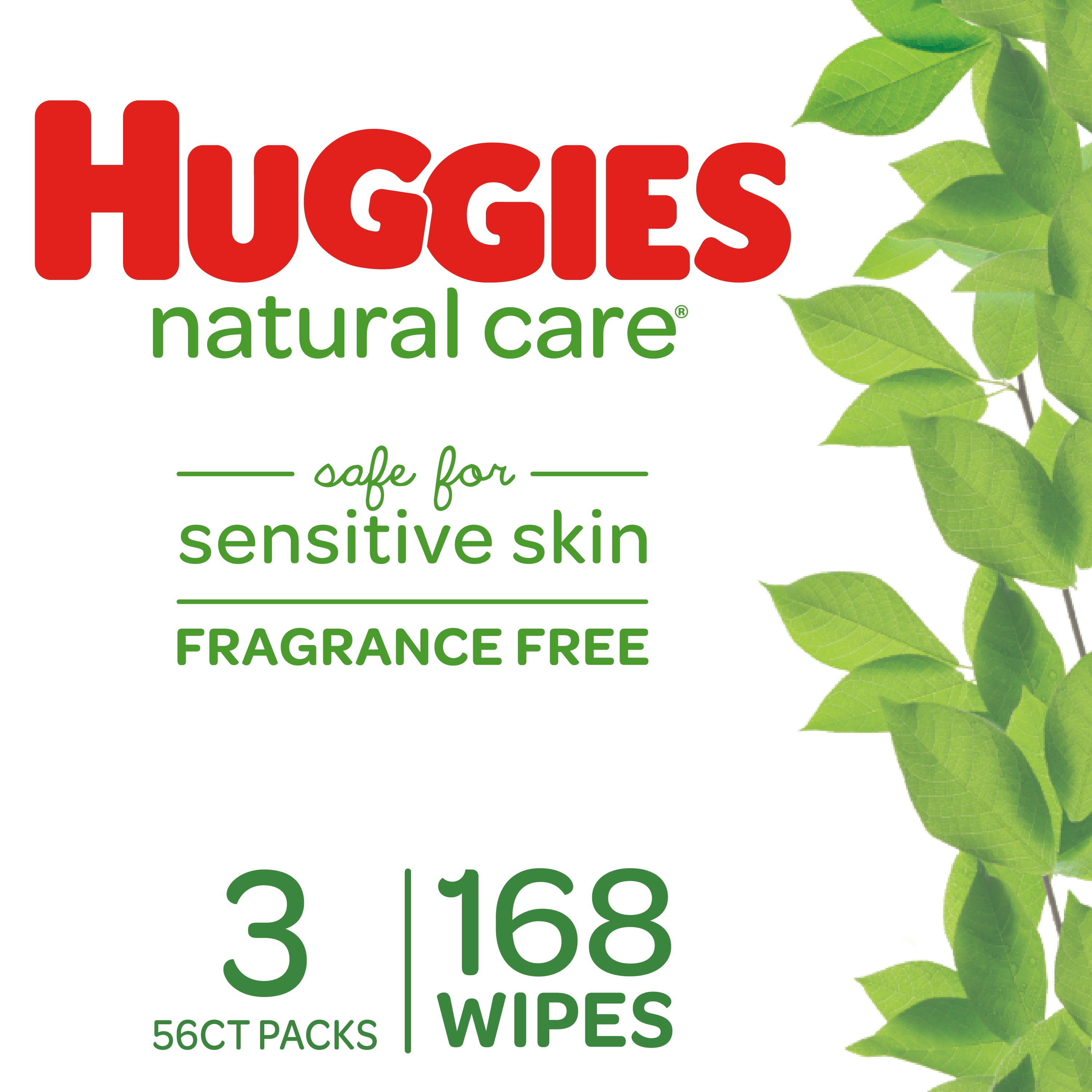 Huggies Natural Care Unscented Baby Wipes, 3 Soft Packs (168 Total Wipes)