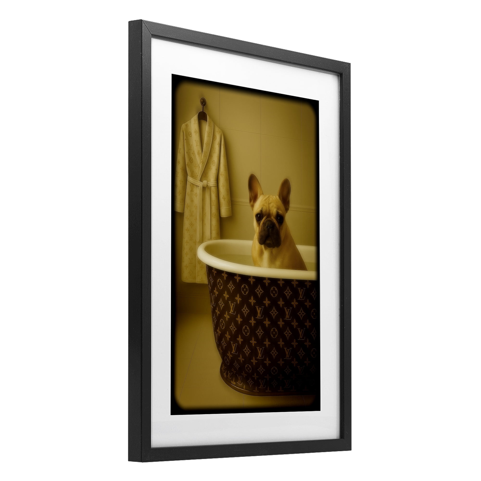 Stupell Industries Couture French Bulldog in Luxury Tub Black Framed Print Under Glass, design by Grotto Studios