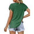 thumbnail image 1 of Summer Pleated Short Sleeve Solid Commuting Basic Tops Summer Color Splicing V Neck T-Shirt Casual Basic Tops Female Shirts Daily Tees for Green XXL, 1 of 8