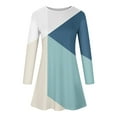 thumbnail image 5 of Robes d'Automne pour Femmes Col Rond Bloc de Couleur Robe à Manches Longues Décontractée Ample Tunique Évasée Mini Robes, 5 of 5