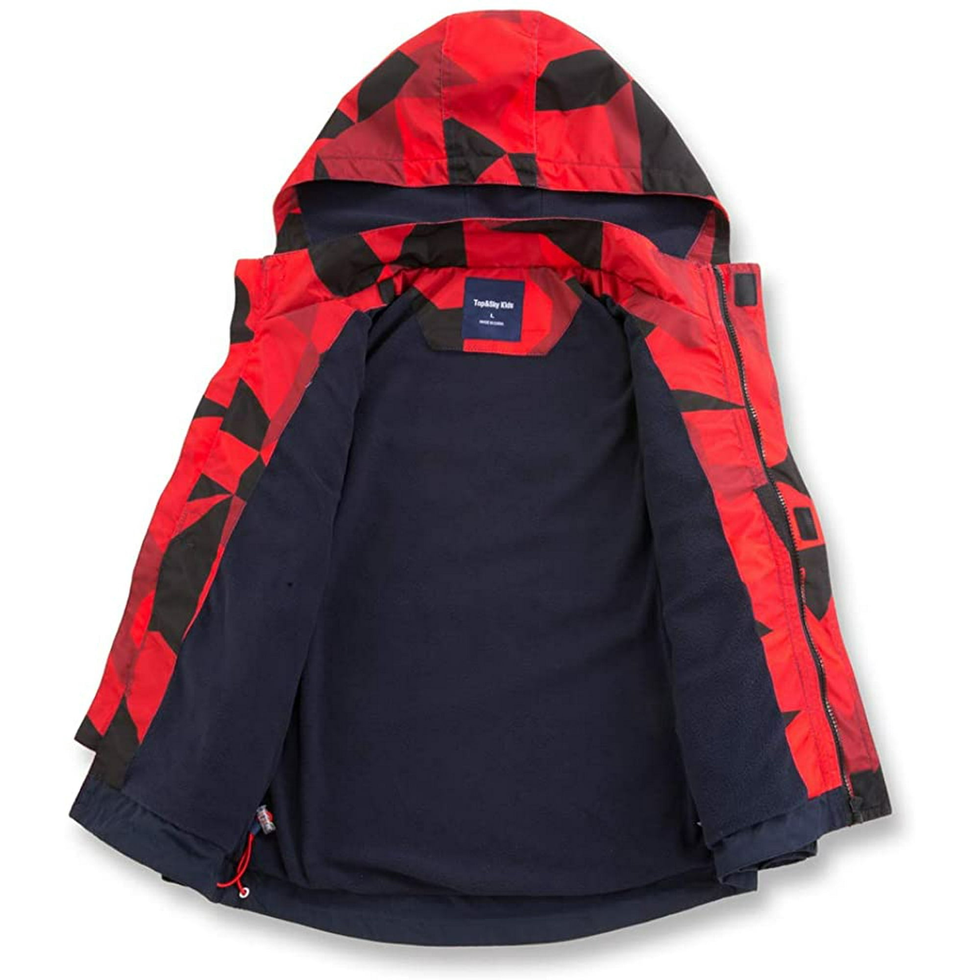 Kids Waterproof Rain Jacket Boys Fleece Outerwear Hooded Lined Windbreaker Spring Fall
