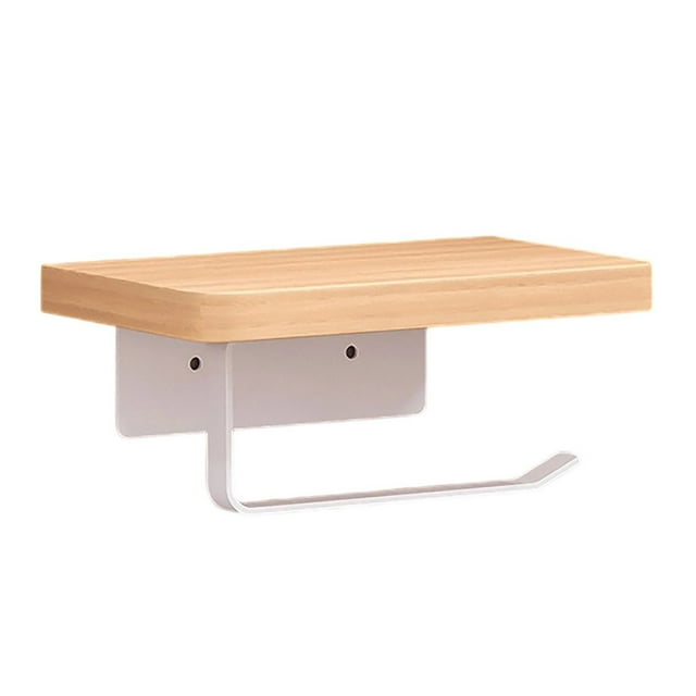 Stylish No Drill Wall Mount Storage Rack Durable Metal Wood Design Organizer For Bathroom Bedroom Balcony Tissue Holder Shelf