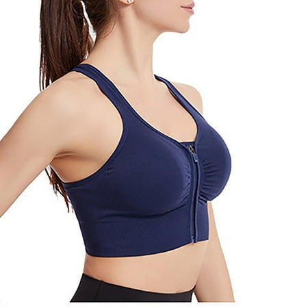 UKLSQMA Women s Plus Size Backless Sports Bra Front Zipper Yoga Fitness Underwear Comfortable Workout Lingerie
