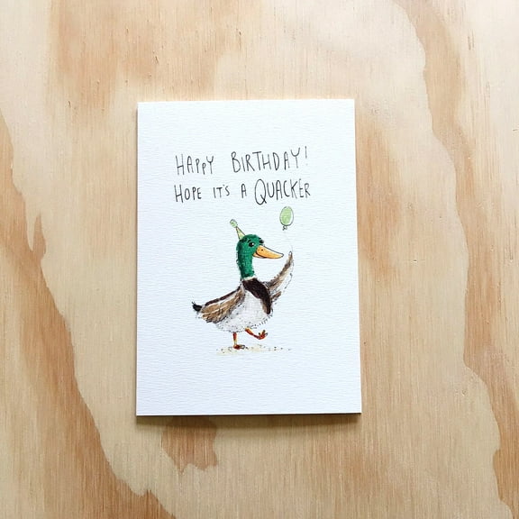 Funny Birthday Card with Duck Illustration – “Happy Birthday! Hope It’s a Quacker” – Blank Inside, Perfect for Friends and Family Celebrations