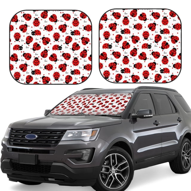 Saiise Ladybug And Heart for Foldable Car Sun Shades (2-Pack) Offer Sun Protection with an Easy-fold Design for Convenient Windshield Shading-Large