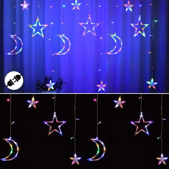 Gustave Christmas LED String Lights 11.5ft Twinkle Star Moon Plug in Fairy Curtain Lights with 8 Lighting Modes Extendable for Wedding Party Bedroom Indoor Outdoor Decorations "Multicolor"