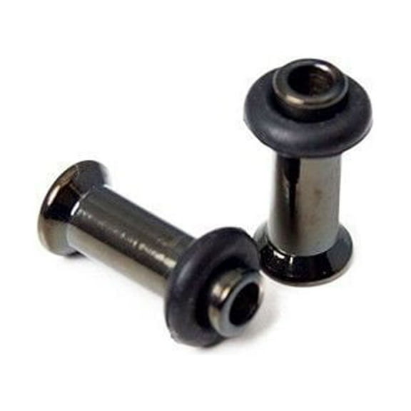 Black I.P. Surgical Steel Ear Plug Tunnel 8 Gauge with O-Ring - Sold as a Pair