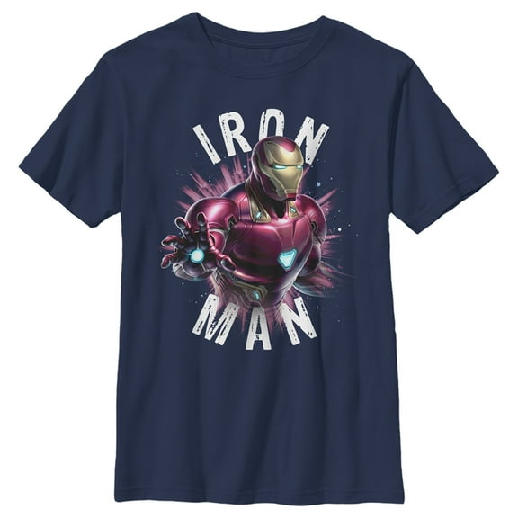 Boy's Marvel Avengers Endgame Iron Man Space Poster Graphic Tee Navy Blue Small