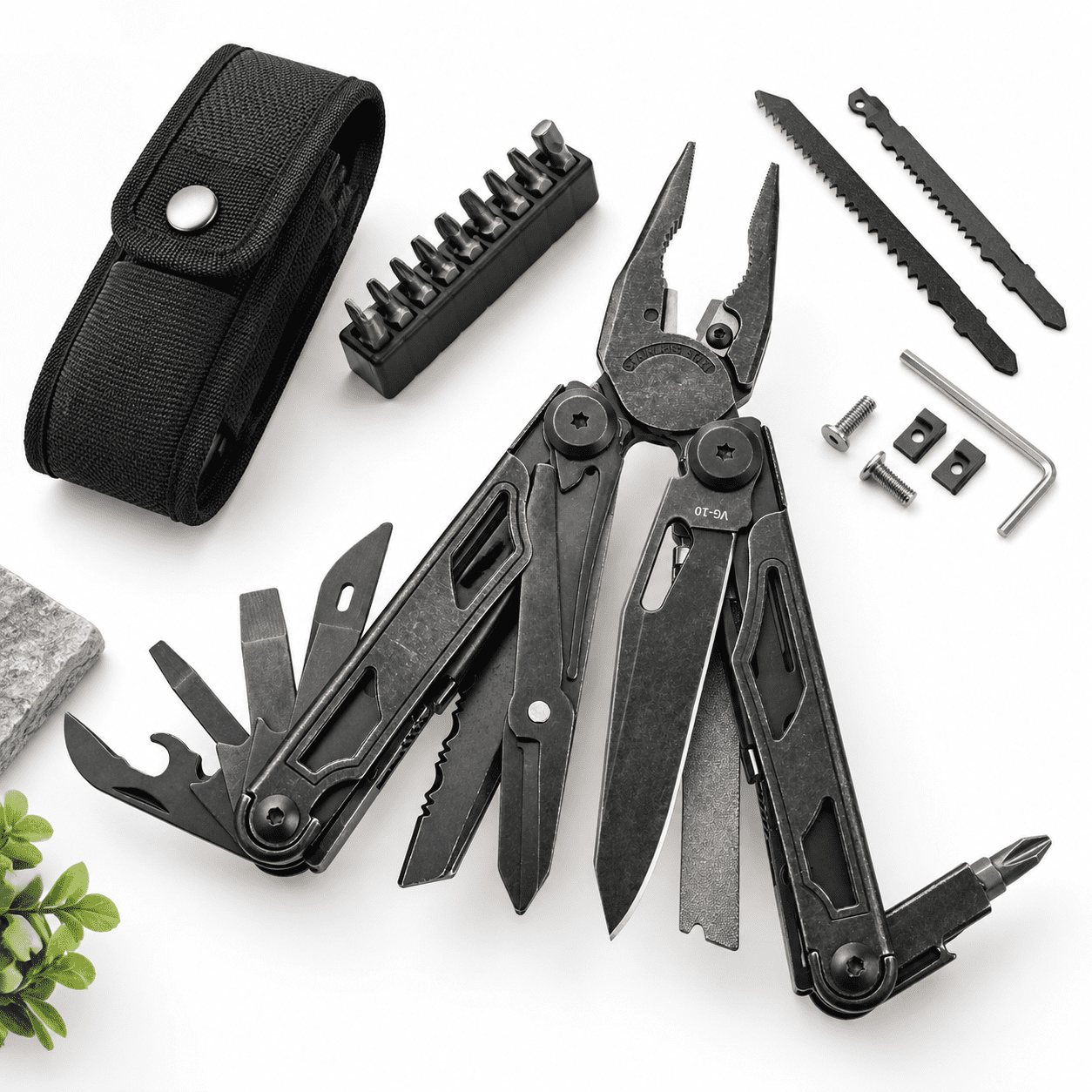 Multitool Vg-10 29-in-1 Pliers With Replaceable Wires And Heavy-duty Stainless Steel Multi-tool Set Nylon Sheath For Camping Mult