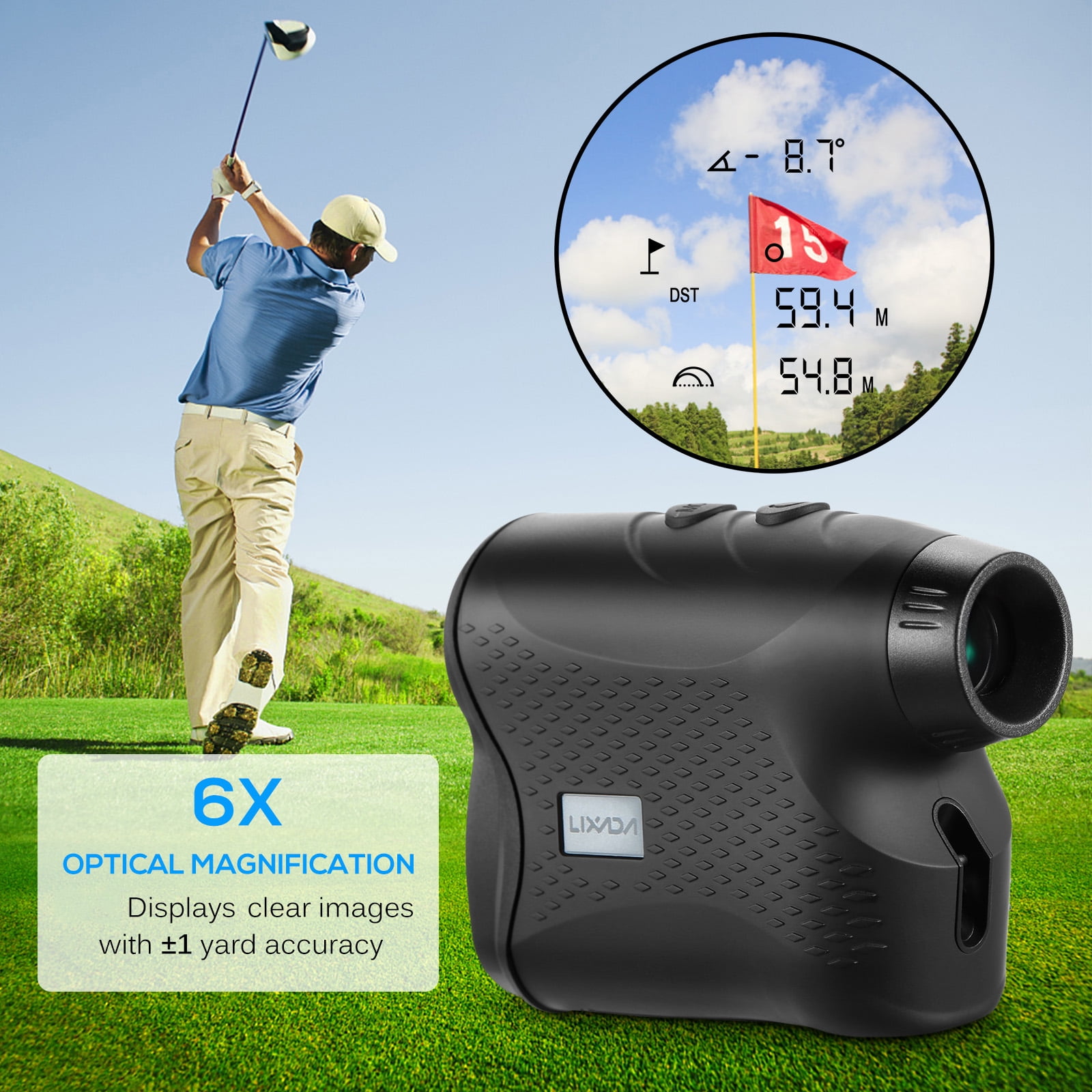 LIXADA 6X25mm Laser Range Finder Golf Rangefinder Hunting Range Finder Golf Laser Rangefinder Monocular Telescope Digital Monocular Range Finder Measuring Tool