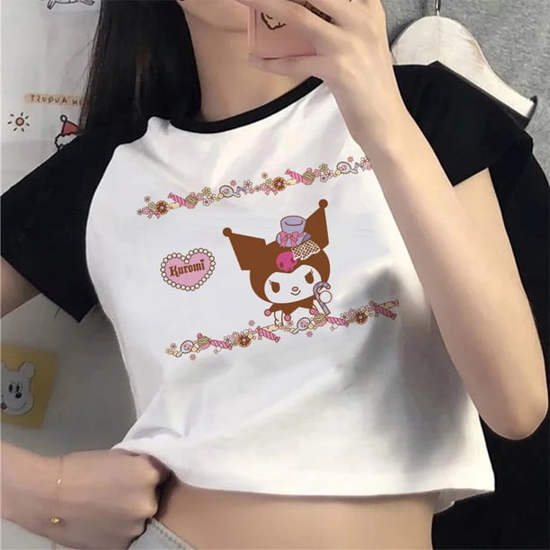 Ropa Y2k para mujer, camiseta Kawaii ajustada con cuello redondo, ropa corta de verano, camisetas de moda con personajes de dibujos animados Sanrio