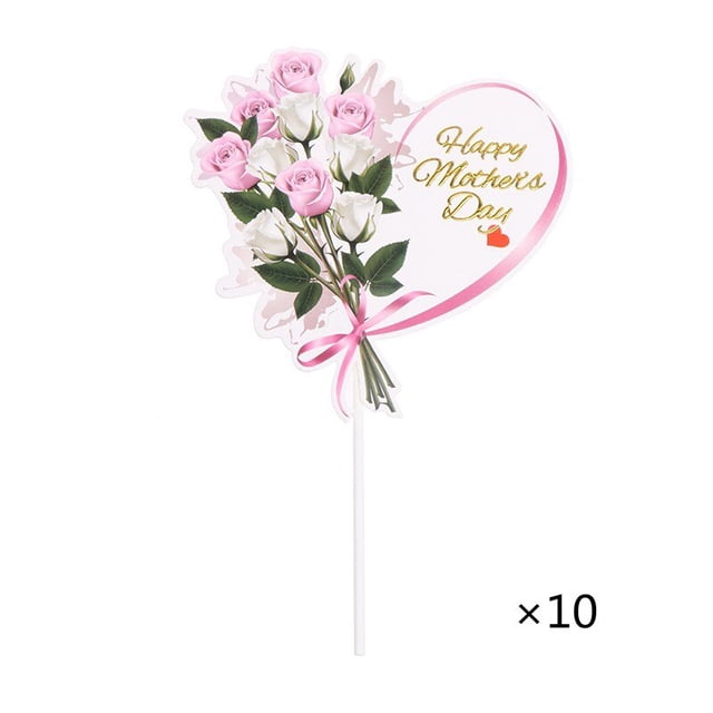 5/10pcs Cake Topper Pink Heart Flower Decoration Happy Mother`s Day Cake Toppers For Mother`s Day Gift Cupcake Dessert Supplies Gao Jinjia LED