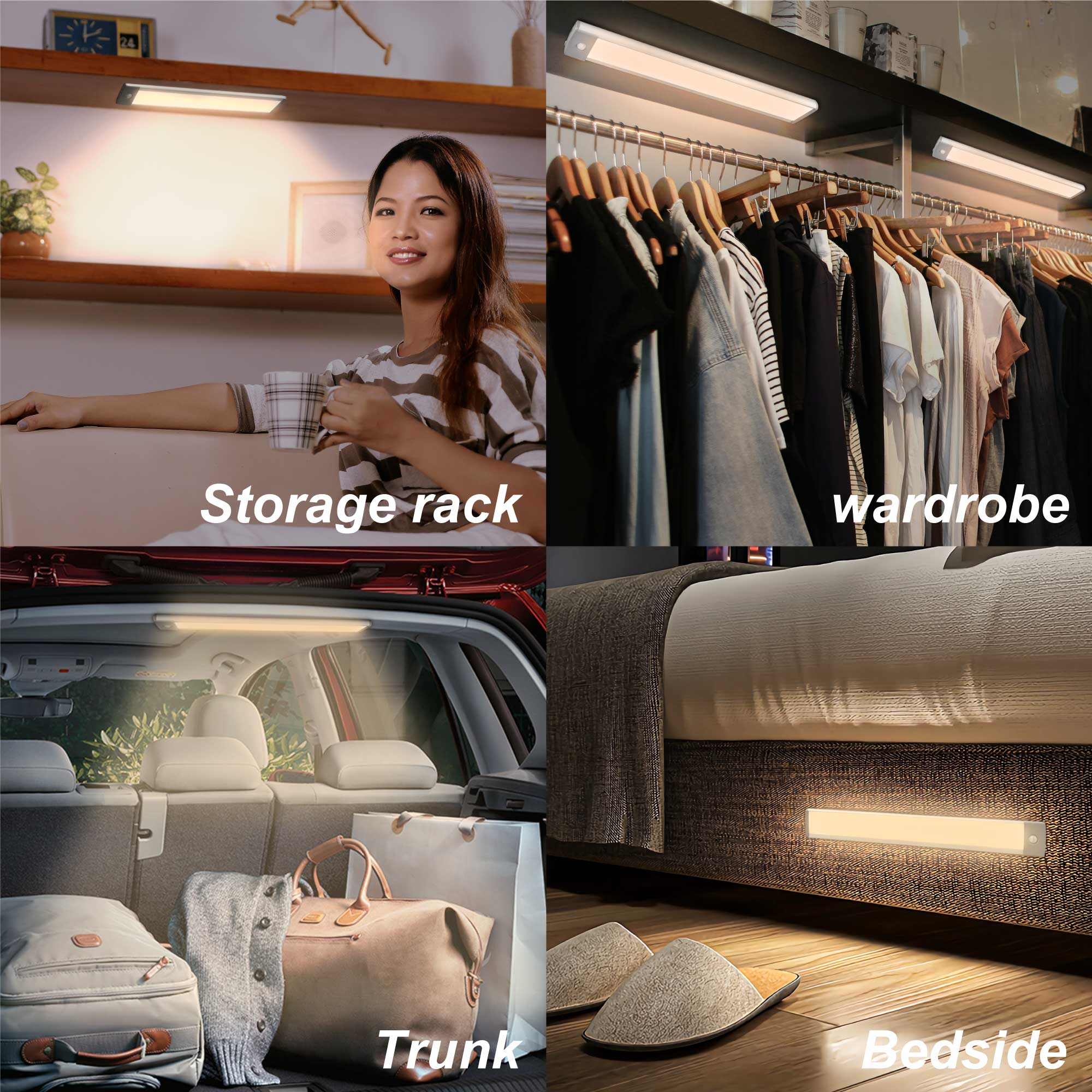 54LED Warm Under Cabinets lighting,Motion Sensor LED Light, Wireless USB Rechargeable Lights,Battery Powered Operated Closet Light,Light bar for Wardrobe,Closets,Cabinet,Cupboard(2 Pack)