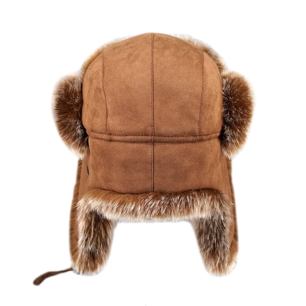 100% Sheepskn Shearlng Leather Hat Trapper Ushanka Huntng M-3XL