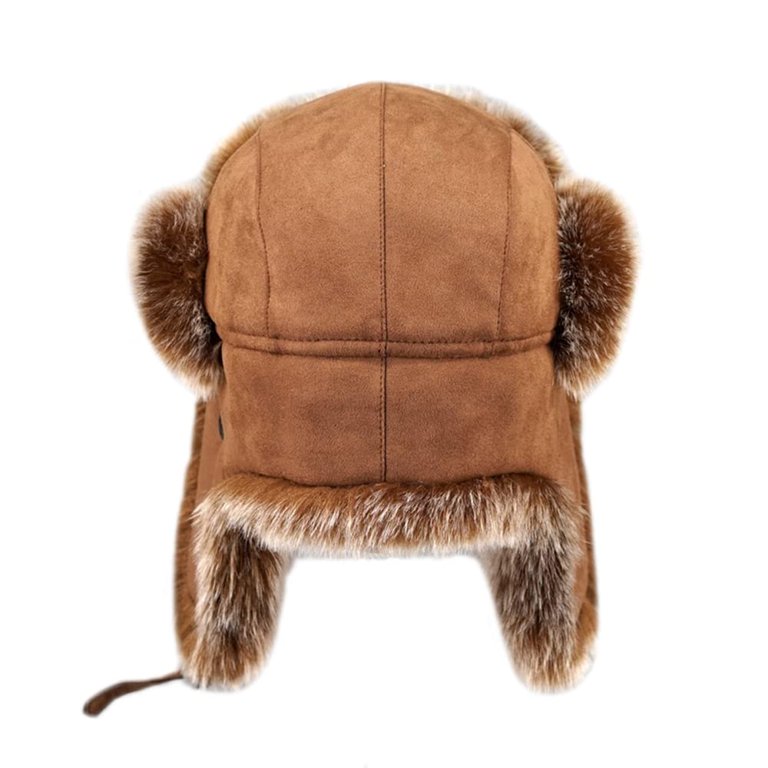 HYwys Men Winter Faux Fur Suede Leather Trapper Hat Cap Ski