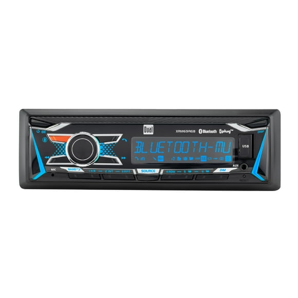 Electrónica dual XRM69RGB | Estéreo para automóvil DIN único LCD de 12 caracteres | Colores personalizados RGB | Asistente Push to Talk | Llamadas manos libres Bluetooth Transmisión de música | AM/FM