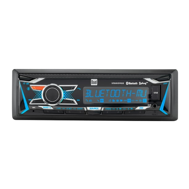 Electrónica dual XRM69RGB | Estéreo para automóvil DIN único LCD de 12 caracteres | Colores personalizados RGB | Asistente Push to Talk | Llamadas manos libres Bluetooth Transmisión de música | AM/FM