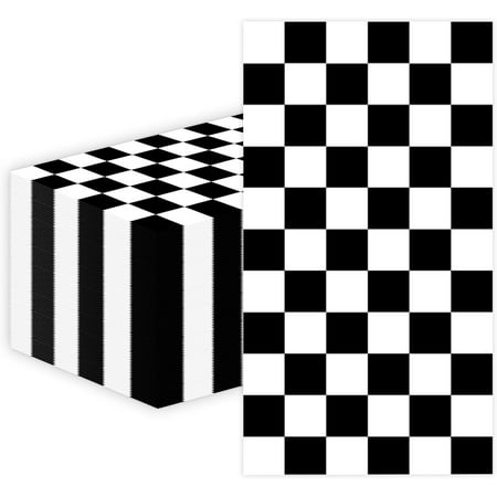 100 PCS Race Car Paper Napkin, Disposable Checkered Flag Bathroom Guest Hand Towels Black and White Dinner Napkins Decorative for Kitchen Birthday Baby Shower Racing Party Decoration (Race Car)