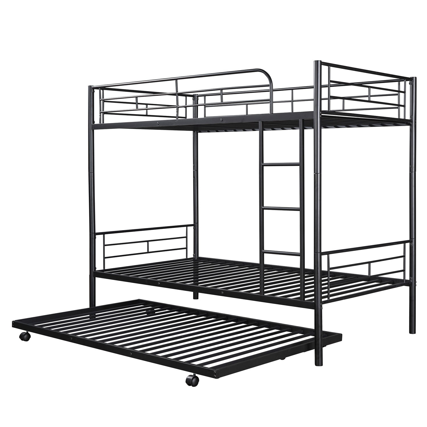 Kadyn Metal Bunk Bed, Twin-Over-Twin Bed with Trundle, Can be Divided into two beds, Modern Bunk Bed Frame for Juniors, Black