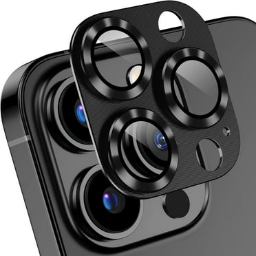 2 Pack Designed for iPhone 13 Pro & iPhone 13 Pro Max Camera Lens Protector Metal Tempered Glass Camera Cover,Whole Piece 9H Strong Stickiness Rear Camera Lens Case Friendly - Black