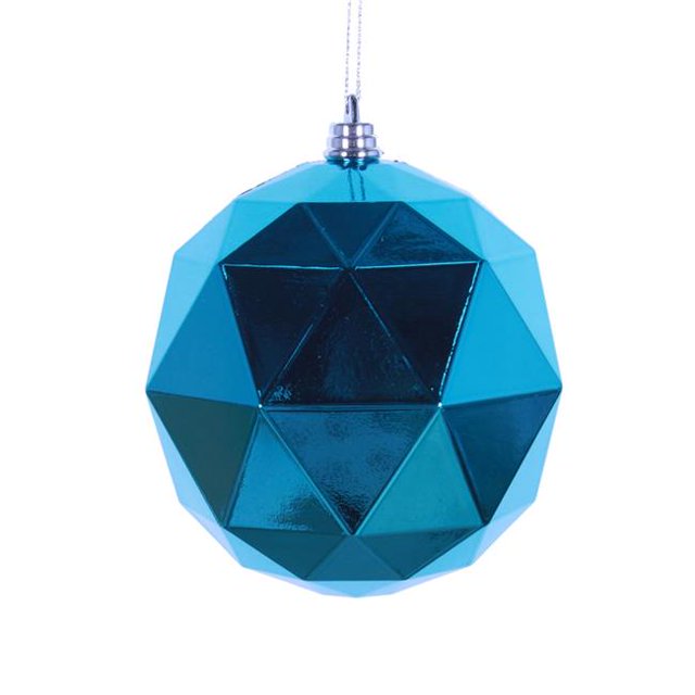 8 in. Turquoise Shiny Geometric Christmas Ornament Ball