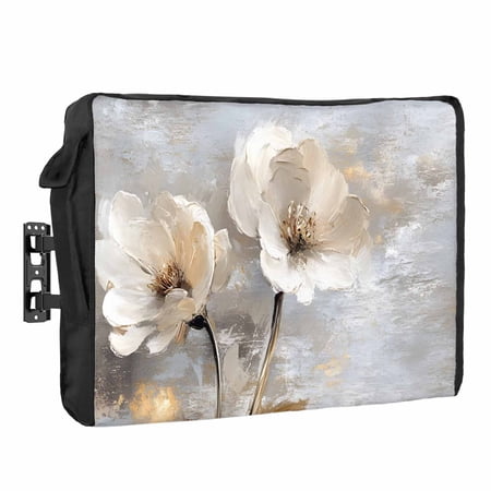 Magnolia Flower Outdoor TV Cover 70 to 75 inch Weatherproof Waterproof, Flowers Oil Painting TV Enclosures with Remote Control Pocket Flat Screen Protector for Outside