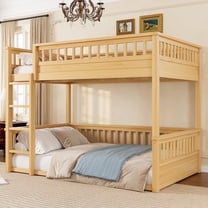 Bellemave Full over Full Bunk Bed, Pine Floor Bunk Beds with Inclined Ladder & Detachable Design, Space-Saving for Dorms & Small Rooms, Natural