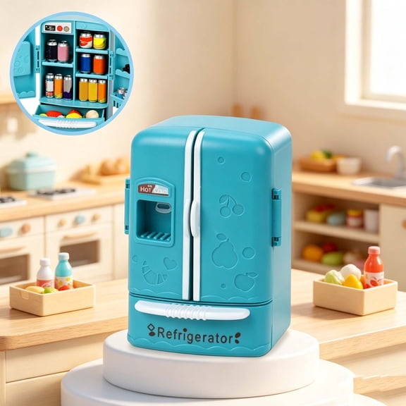 Qocolcyl Kids Pretend Double Door Refrigerator Play Toy with Mini Drinks Food Accessories,Kitchen Cooking Role Play Educational Toy for Toddlers Boys Girls Ages 3 Indoor Pretend Game Birthday Gift