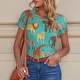 thumbnail image 6 of KLL Women 's Crew Neck Bodysuit Jumpsuits Cute Animals Print Short onesies Stretch T Shirts, 6 of 7