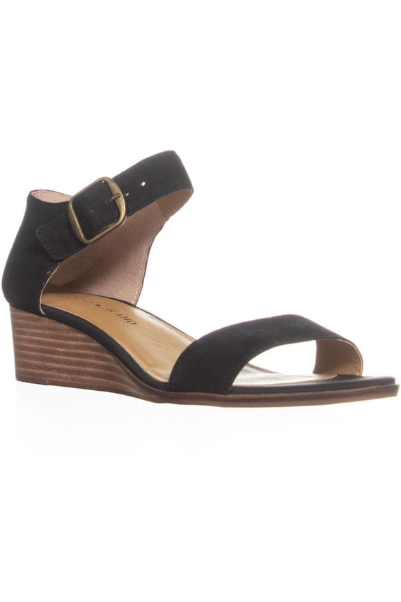 Womens Lucky Brand Riamsee Ankle Strap Wedge Sandals, Black