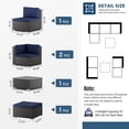 thumbnail image 3 of SOLAURA 5-Piece Outdoor Patio Furniture Sofa Set, Rattan Wicker Sectional Sofa with Ottoman, Glass Coffee Table & Cushions, Outdoor Conversation Set for Backyard, Garden, Porch, Dark Blue, 3 of 9