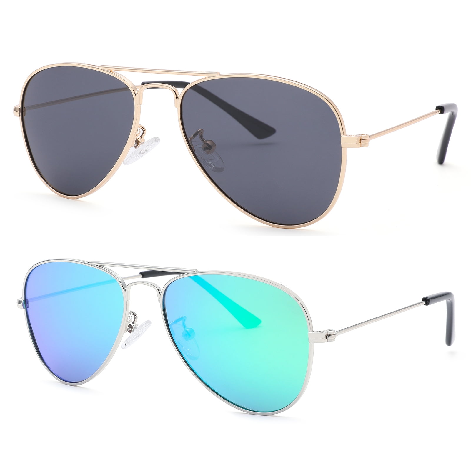 2 Pack Kids Aviator Sunglasses for Girls & Boys ，Kids Polarize Aviator